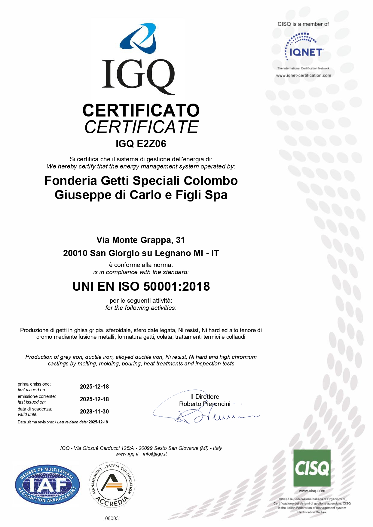 Certificates IGQ Colombo